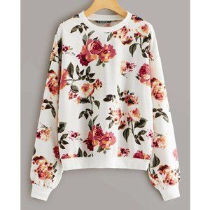 SHEIN Drop Shoulder Floral Print Sweatshirt - L